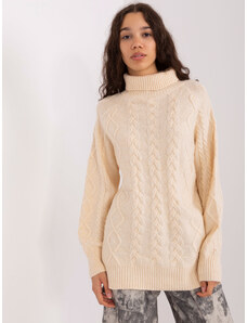 Fashionhunters Light beige oversize sweater with cables