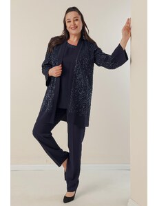 By Saygı Plus Size 3-Set With Pulp Detailed Jacket Blouse Trousers