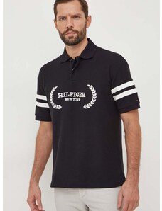 Pamučna polo majica Tommy Hilfiger boja: crna, s aplikacijom