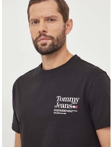 Pamučna majica Tommy Jeans za muškarce, boja: crna, s tiskom