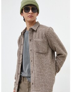 Košulja s primjesom vune Hollister Co. boja: smeđa, regular, s klasičnim ovratnikom
