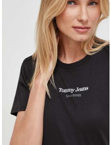 Pamučna majica Tommy Jeans za žene, boja: crna