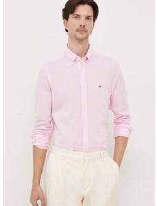 Pamučna košulja Tommy Hilfiger za muškarce, boja: ružičasta, slim, s button-down ovratnikom