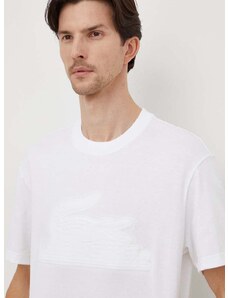 Pamučna majica Lacoste za muškarce, boja: bijela, s aplikacijom