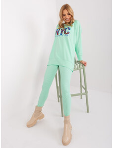 Fashionhunters Mint casual set with a sweatshirt with an inscription