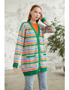InStyle Rana Patterned Knitwear Cardigan - Green