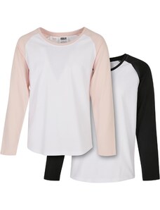 Urban Classics Kids Girls' Contrasting Raglan Long Sleeves 2-Pack White/Pink+White/Black