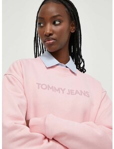 Pamučna dukserica Tommy Jeans za žene, boja: ružičasta, s tiskom