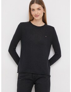 Vuneni pulover Tommy Hilfiger za žene, boja: crna, lagani