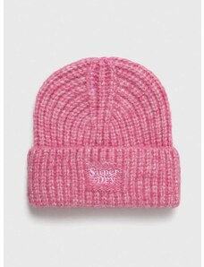 Kapa s dodatkom vune Superdry boja: ružičasta, od debelog pletiva