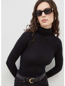 Vuneni pulover American Vintage za žene, boja: crna, lagani, s dolčevitom