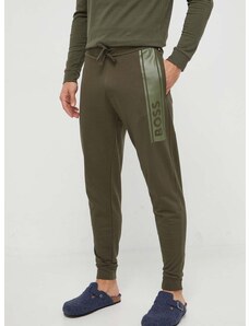 Homewear pamučne hlače BOSS boja: zelena, s tiskom