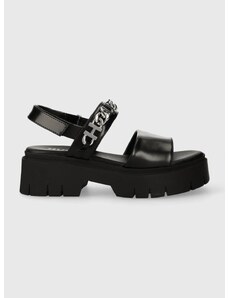 Kožne sandale HUGO KrisSandal za žene, boja: crna, s platformom, 50513534