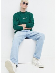 Pamučna dukserica Tommy Jeans za muškarce, boja: zelena, s aplikacijom