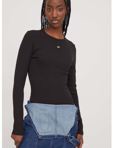Majica dugih rukava Tommy Jeans za žene, boja: crna
