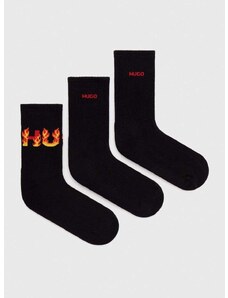 Čarape HUGO 3-pack za žene, boja: crna