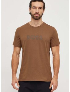 Pamučna majica BOSS za muškarce, boja: smeđa, s tiskom