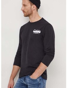 Pamučna majica dugih rukava Calvin Klein boja: crna, s tiskom