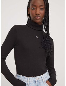 Majica dugih rukava Tommy Jeans za žene, boja: crna, s dolčevitom