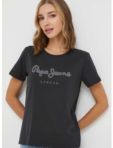 Pamučna majica Pepe Jeans za žene, boja: crna