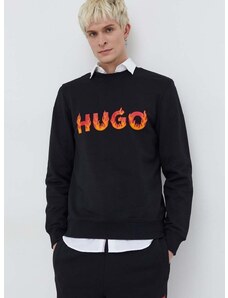 Pamučna dukserica HUGO za muškarce, boja: crna, s aplikacijom