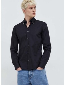 Košulja HUGO za muškarce, boja: crna, regular, s klasičnim ovratnikom