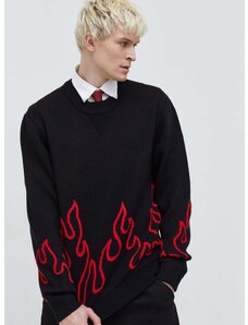 Vuneni pulover HUGO za muškarce, boja: crna