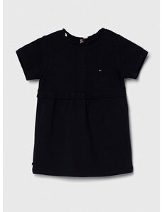 Pamučna haljina za bebe Tommy Hilfiger boja: tamno plava, mini, širi se prema dolje