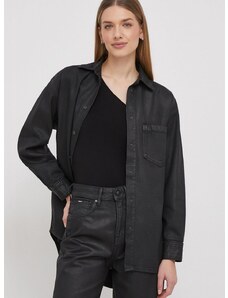 Pamučna košulja Pepe Jeans ALIX COATED za žene, boja: crna, relaxed, s klasičnim ovratnikom