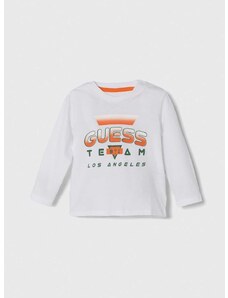 Pamučna majica dugih rukava za bebe Guess boja: bijela, s tiskom