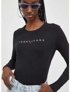 Pamučna majica dugih rukava Tommy Jeans boja: crna