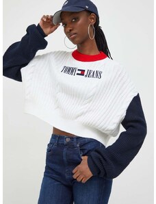 Pulover Tommy Jeans za žene, boja: bež, lagani