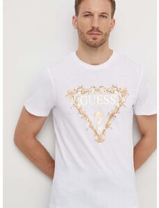 Pamučna majica Guess za muškarce, boja: bijela, s tiskom