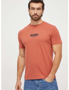 Pamučna majica Calvin Klein za muškarce, boja: narančasta, s tiskom