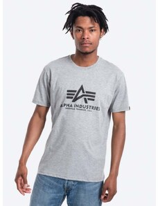 Pamučna majica Alpha Industries Basic T-Shirt boja: siva, s tiskom, 100501.17-grey 100501.17