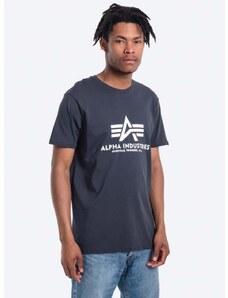Pamučna majica Alpha Industries Basic T-Shirt boja: tamno plava, s tiskom, 100501.02-navy 100501.02