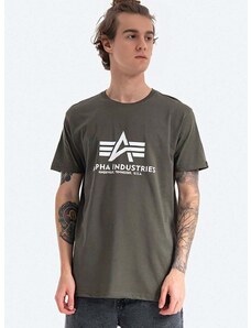 Pamučna majica Alpha Industries Basic T-Shirt boja: zelena, s tiskom, 100501.142-green 100501.142