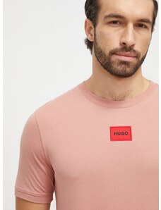 Pamučna majica HUGO boja: ružičasta, s aplikacijom