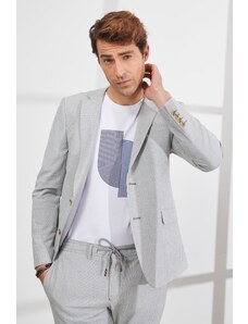 ALTINYILDIZ CLASSICS Men's Light Gray Slim Fit Slim Fit Mono Collar Seerpy Patterned Suit