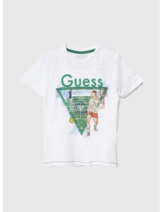 Dječja pamučna majica kratkih rukava Guess boja: bijela, s tiskom