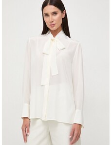 Svilena košulja BOSS boja: bijela, regular, s izrezom na vezanje