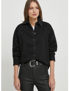 Traper košulja Pepe Jeans za žene, boja: crna, regular, s klasičnim ovratnikom
