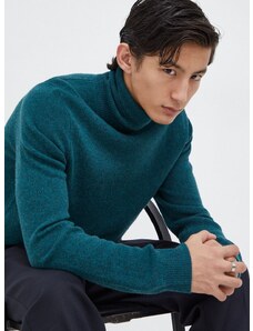 Vuneni pulover Samsoe Samsoe za muškarce, boja: zelena, lagani, s dolčevitom