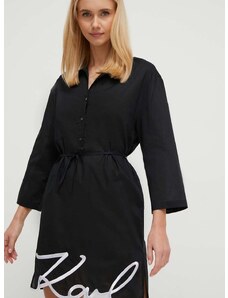 Pamučna haljina za plažu Karl Lagerfeld boja: crna