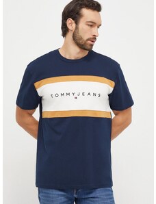 Pamučna majica Tommy Jeans za muškarce, boja: tamno plava, s uzorkom