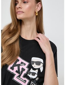 Pamučna majica Karl Lagerfeld za žene, boja: crna