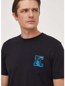 Pamučna majica Karl Lagerfeld za muškarce, boja: crna, s aplikacijom
