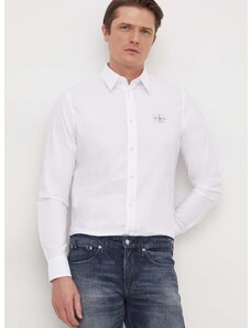Pamučna košulja Calvin Klein Jeans za muškarce, boja: bijela, regular, s klasičnim ovratnikom