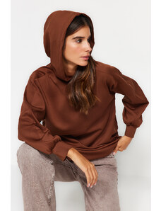 Trendyol Brown Hooded Pocket Scuba Knitted Wide Fit Oversized Sweatshirt