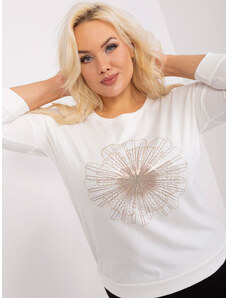 Fashionhunters Ecru blouse plus size with application of rhinestones